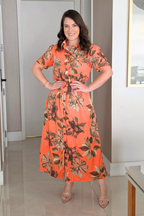 Chemise Adriana em Sedinha Floral Laranja